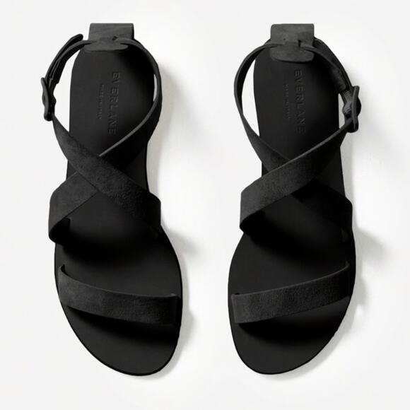 EVERLANE The Modern Wrap Sandal Black Suede Leather Adjustable Buckle 5 NEW - Picture 1 of 5